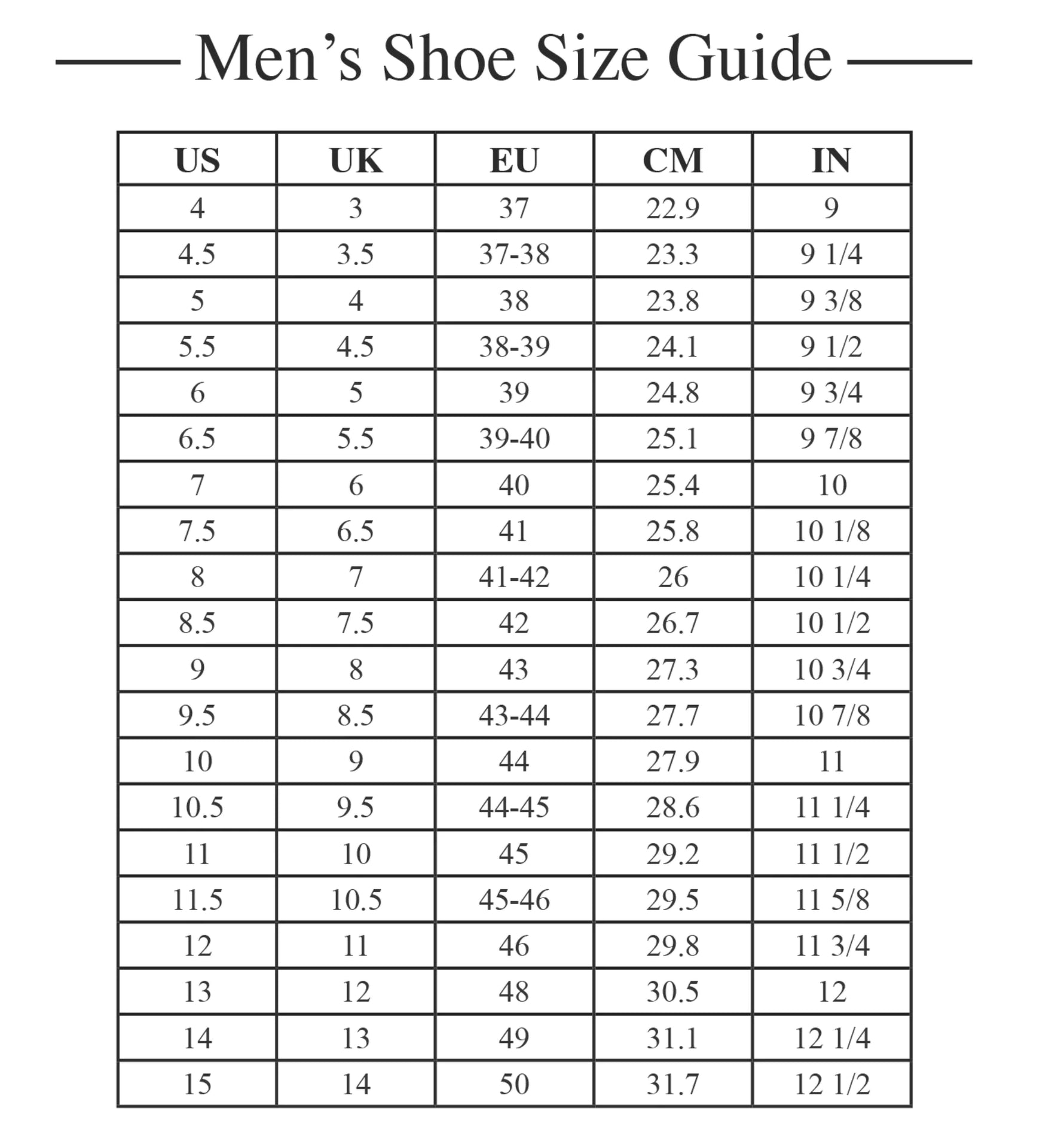 Chelsea Genuine Leather Ankle Boots Size Chart