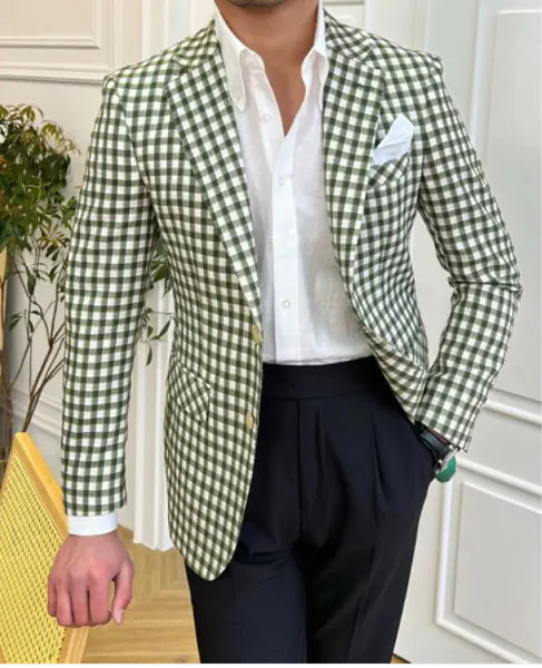 Single Row Two Button Plaid Blazer