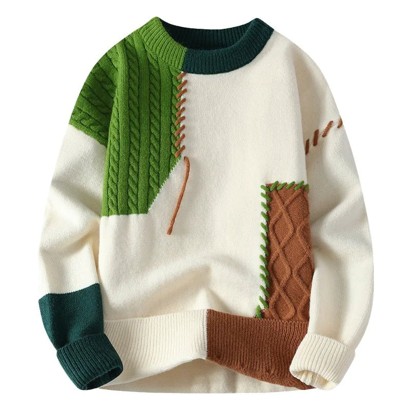 Colour Contrast Patchwork Sweater 