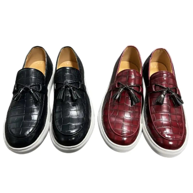 Crocodile Style Leather Tassel Loafers