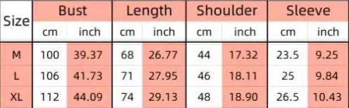 Punk Graphic Print Retro T-shirt Size Chart