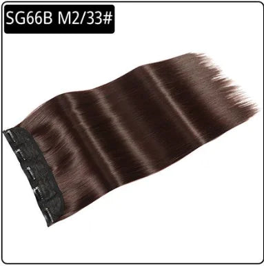 Straight dark-brown hair extension weft with a stitched band at the top, shown on a white background with the label “SG66B M2/33#.
