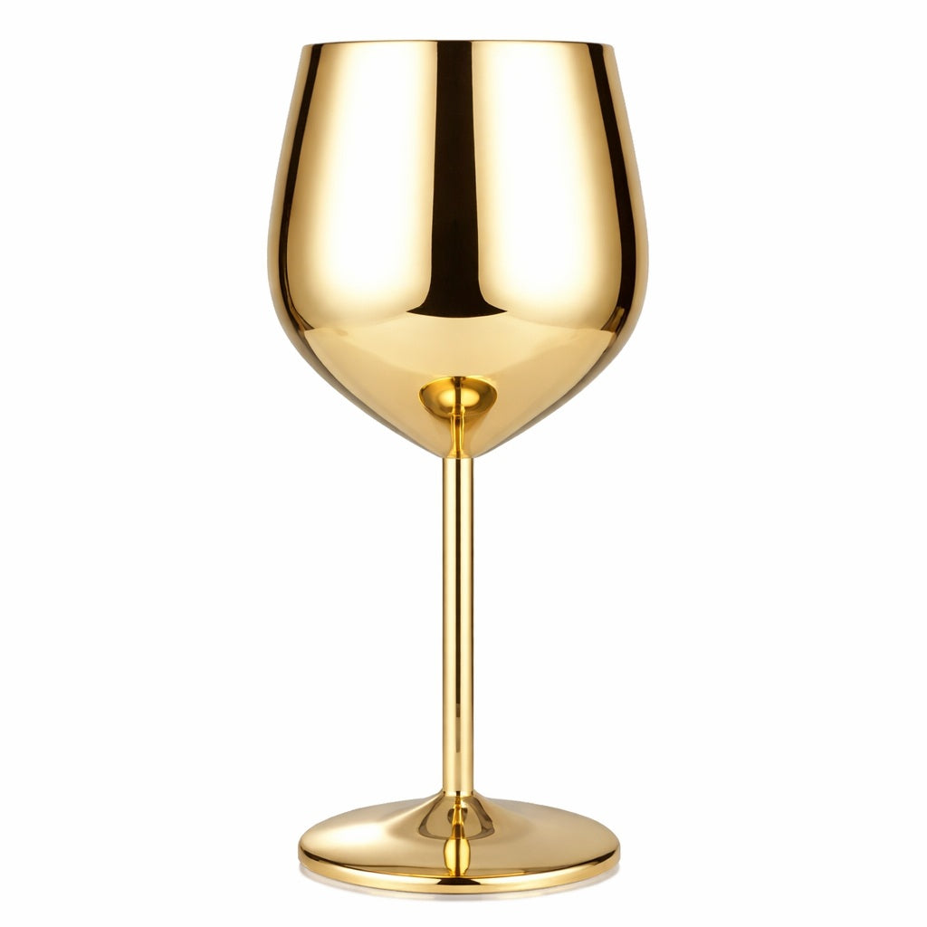 Gold wine glass on a white background
