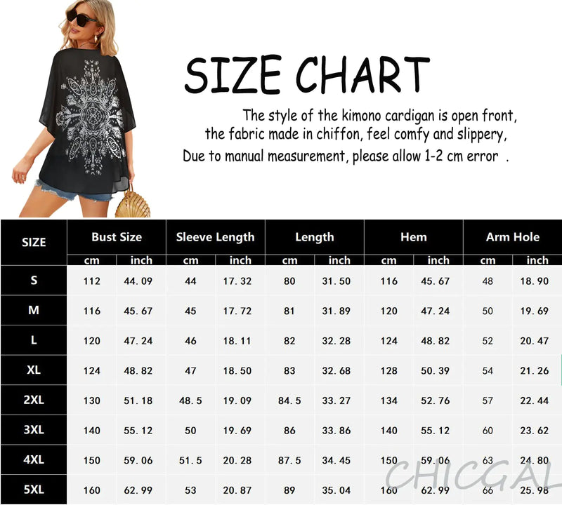 Women's Floral Print Puff Kimono Cardigan Size Chart