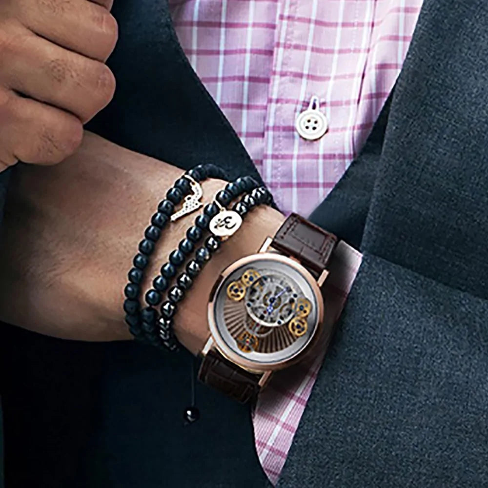 RT Luxury Leather Gear Strap Wristwatch