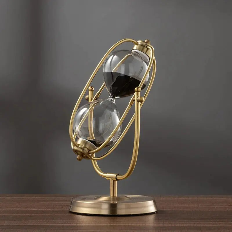 Modern rotating metal hourglass timer with sand