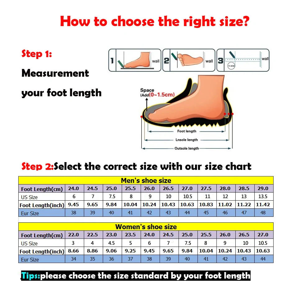 Casual Mesh Shoes For Men Chart Size