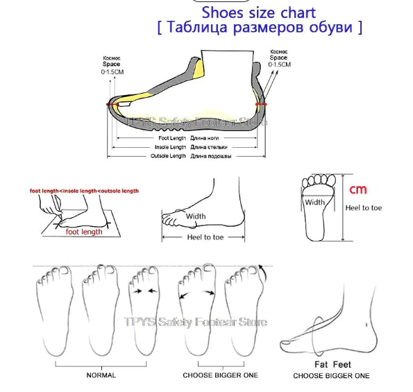 Steel Toe Athletic Safety Sneakers Size Chart