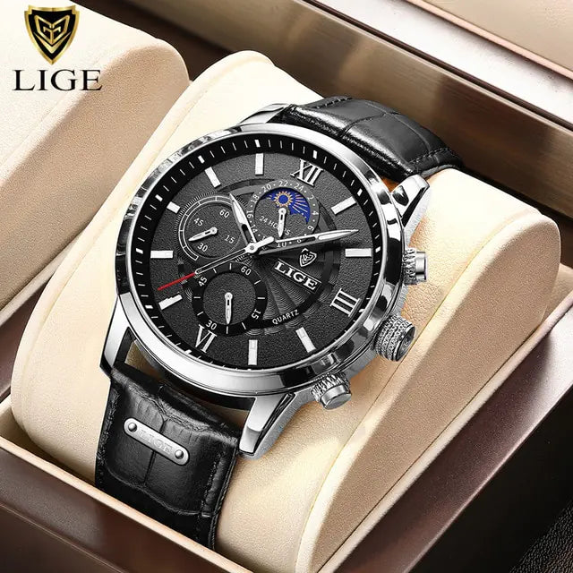 STOMART.CO.UK 2023 New Mens Watches LIGE Top Brand Luxury Leather Casual Quartz Jewellery & Watches watch Free Text