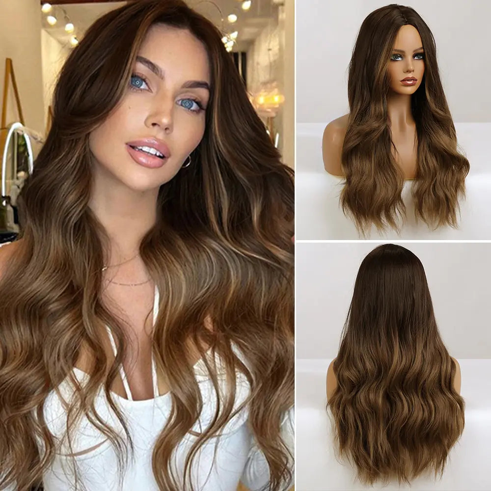 Ombre Black Middle Part Synthetic Wig