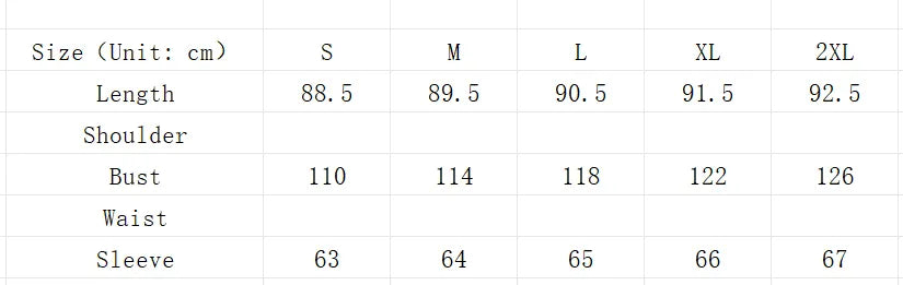 Women's Luxury Wool Long Sleeve Coat Size Chart