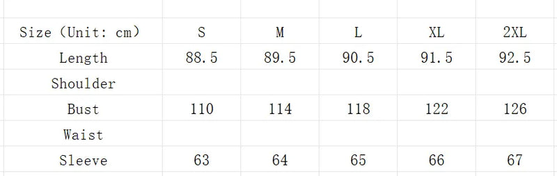 Women's Luxury Wool Long Sleeve Coat Size Chart