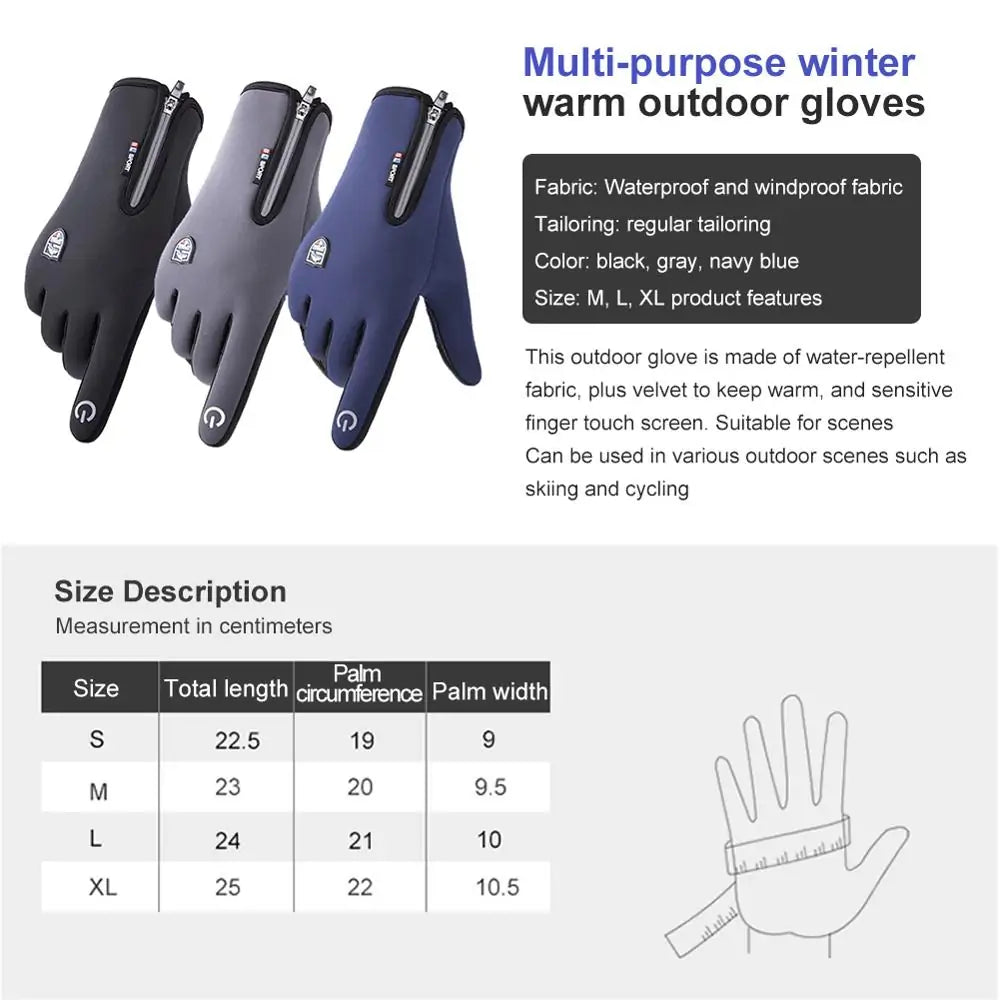 Men's Warm Winter Ski Gloves Size Chart
