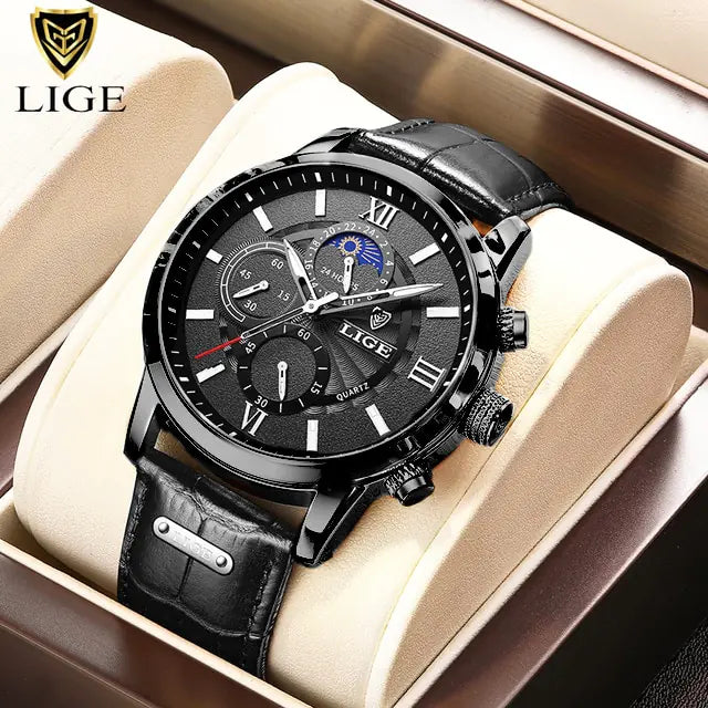 STOMART.CO.UK 2023 New Mens Watches LIGE Top Brand Luxury Leather Casual Quartz Jewellery & Watches watch Free Text