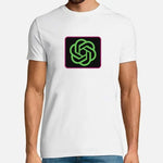 White T-shirt with a neon-style ChatGPT logo graphic.
