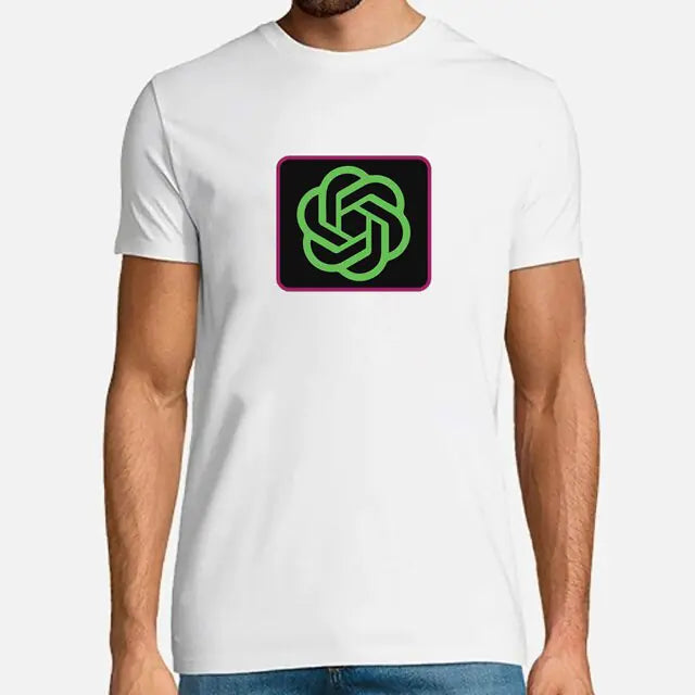 White T-shirt with a neon-style ChatGPT logo graphic.