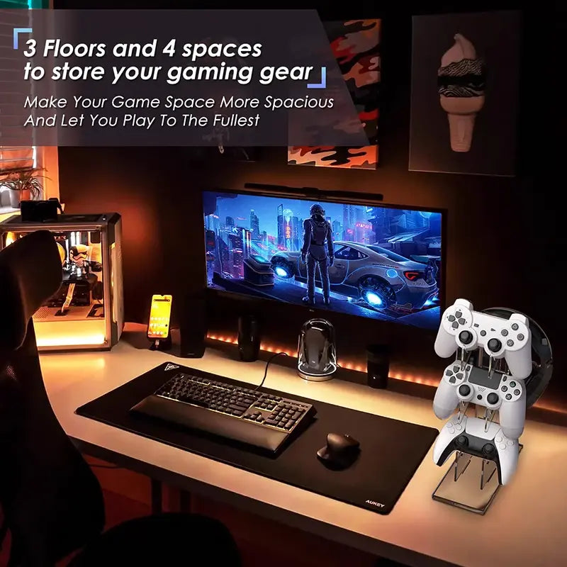 Universal 3-Layer Controller Stand Headset Holder