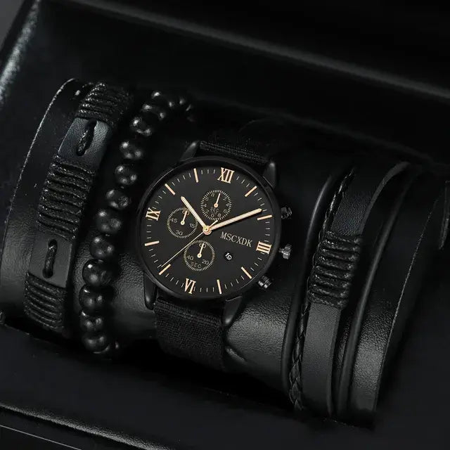 Men's Business Leather Watch Set