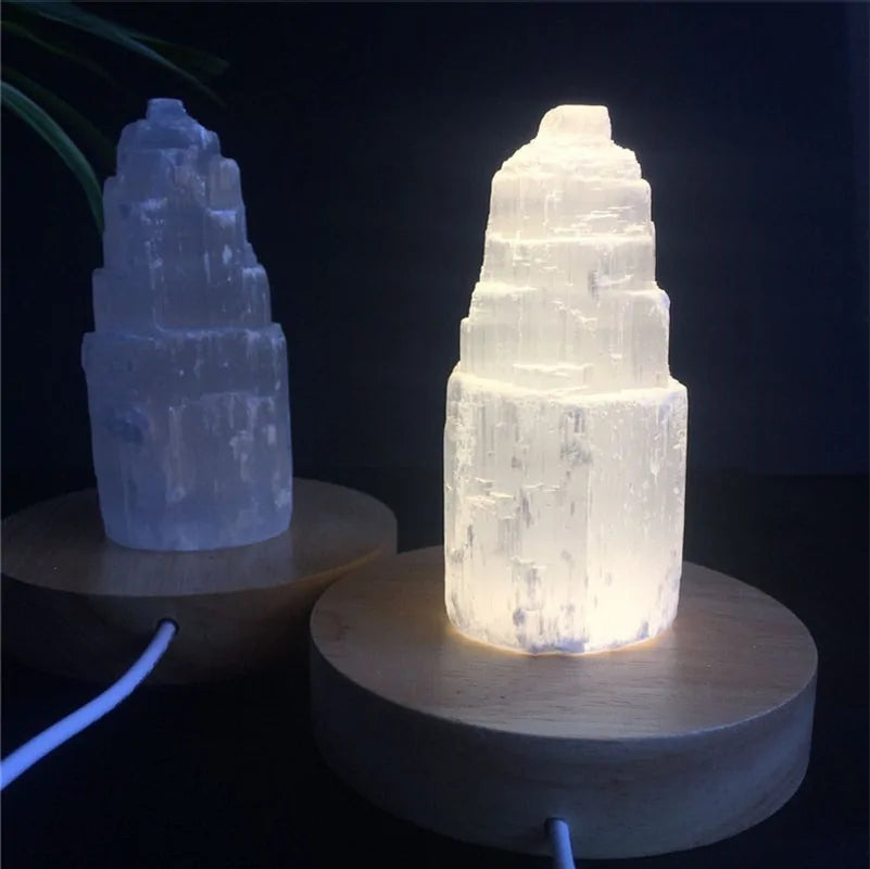 Natural Quartz Crystal Selenite Tower Lamp