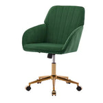 Green office chair with gold base on a white background