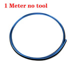 Coiled blue trim strip shown on a white background with red text reading “1 Meter no tool.”