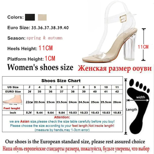 Jelly Crystal Open Toed High Heels Size Chart