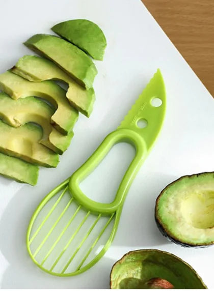 STOMART.CO.UK 3 In 1 Multifunctional Avocado Slicer Corer Cutter Kitchen Plastic Knife Free Text