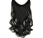 Long black wavy clip-in hair extension piece, shown hanging on a white background.