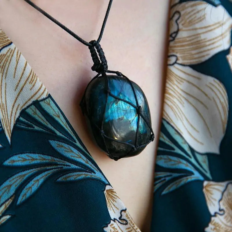 Labradorite Black Crystal Rope Necklace