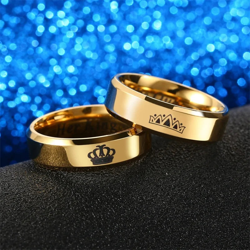 King Queen Couple Crown Rings