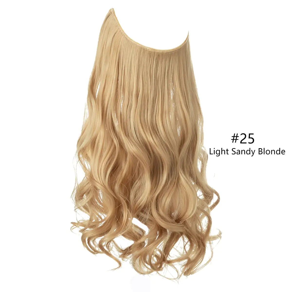 A long, wavy hairpiece in a natural brown shade labeled "#10," displayed on a white wig stand.