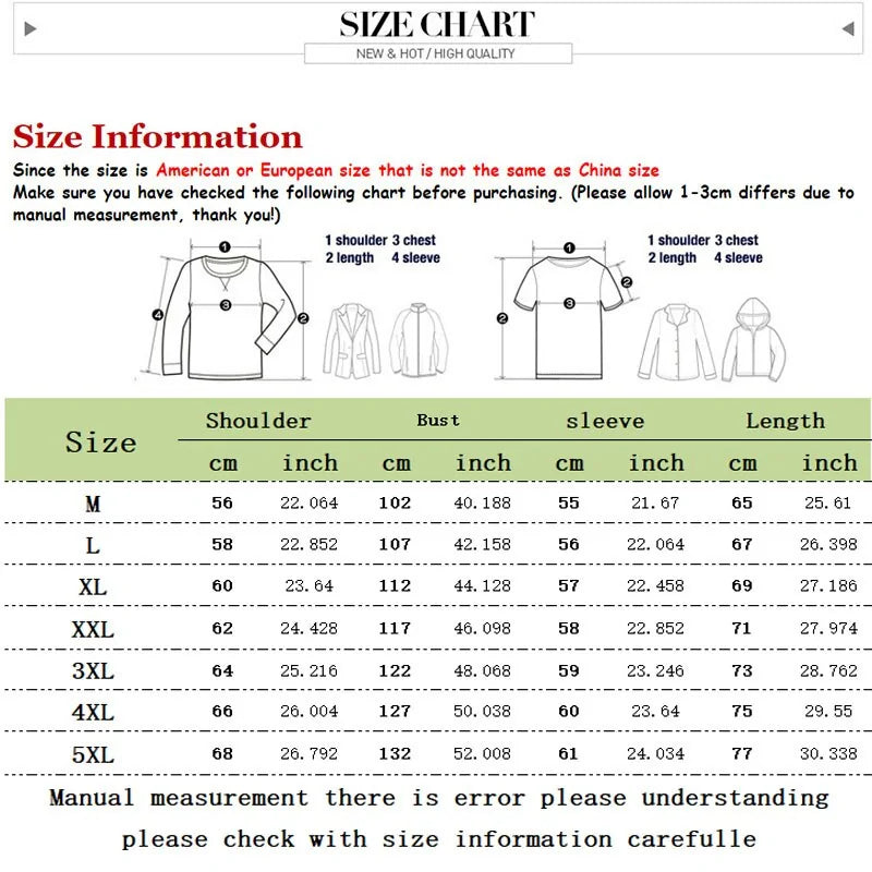 Men's Fashion Patchwork Casual Hoodie Size Chart