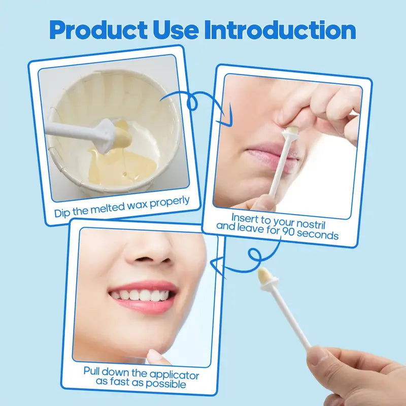 Step-by-step guide on using a nose strip with text instructions on a blue background