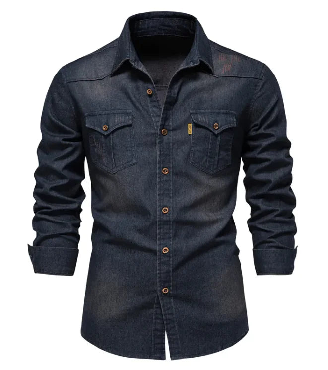 Men's Denim Solid Colour Long Sleeve Shirt