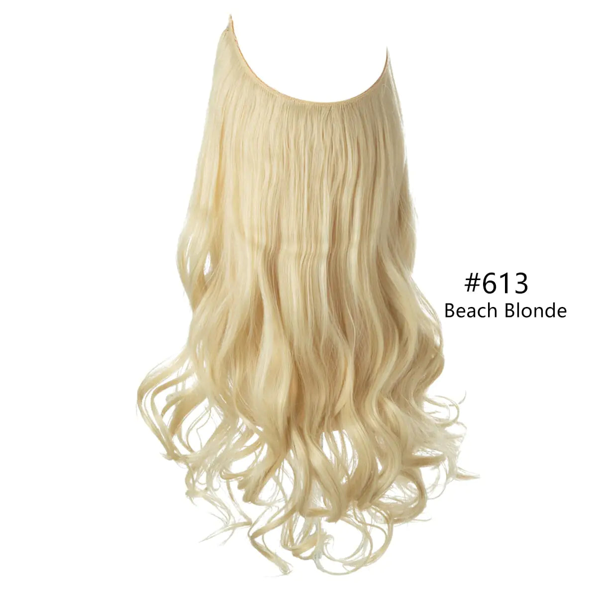 Long, wavy light-blonde hair extension piece on a white background, labeled “#613 Beach Blonde