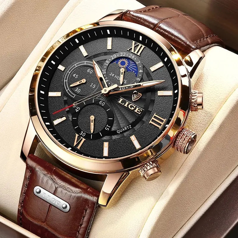 STOMART.CO.UK 2023 New Mens Watches LIGE Top Brand Luxury Leather Casual Quartz Jewellery & Watches watch Free Text