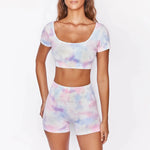 Women's Tie Dye Top Shorts Yoga Set