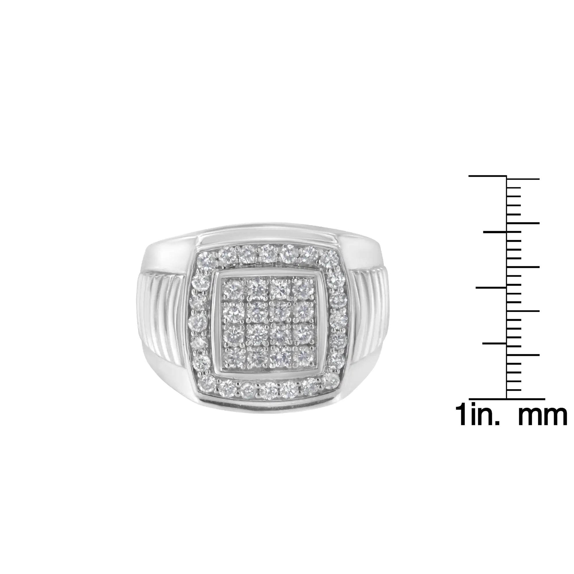 "14K White Gold Men's Diamond Squared Band Ring with 1 Carat Total Weight"