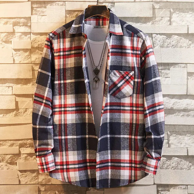 Men's Solid Colour Checkered Flannel Shirt