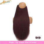 Back view of a mannequin head wearing a long, straight burgundy hairpiece; text at the bottom reads “Weight: 110g  Length: 60cm (24 inches),” with “99” in the lower-right corner.
