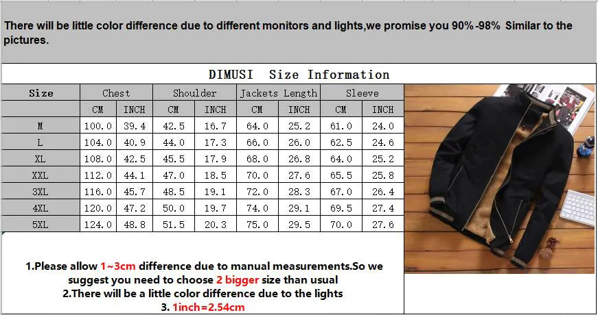 Men's Premium Designer Bomber Jacket Size Chart