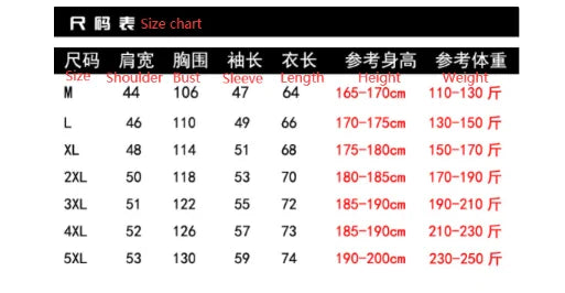 Stylish fall Jacket Size Chart