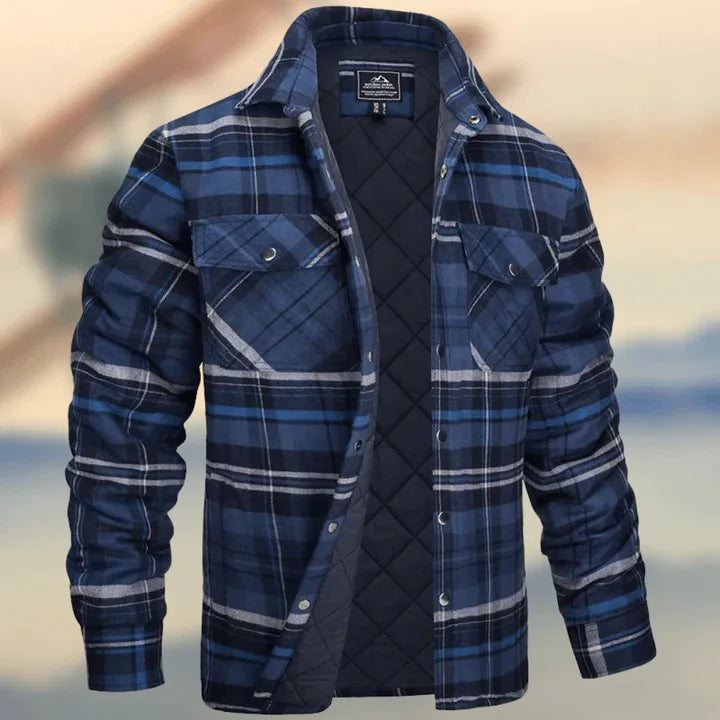 Men's Long Sleeve Thickened Plaid Jacket