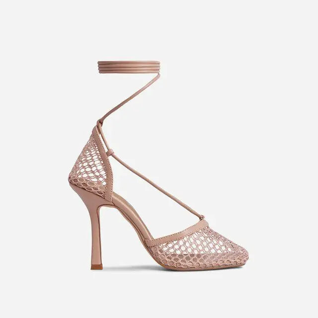 Women's Netted Tie Up Heels