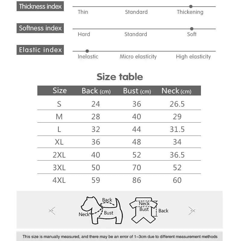 Warm Winter Dog Jacket Size Chart