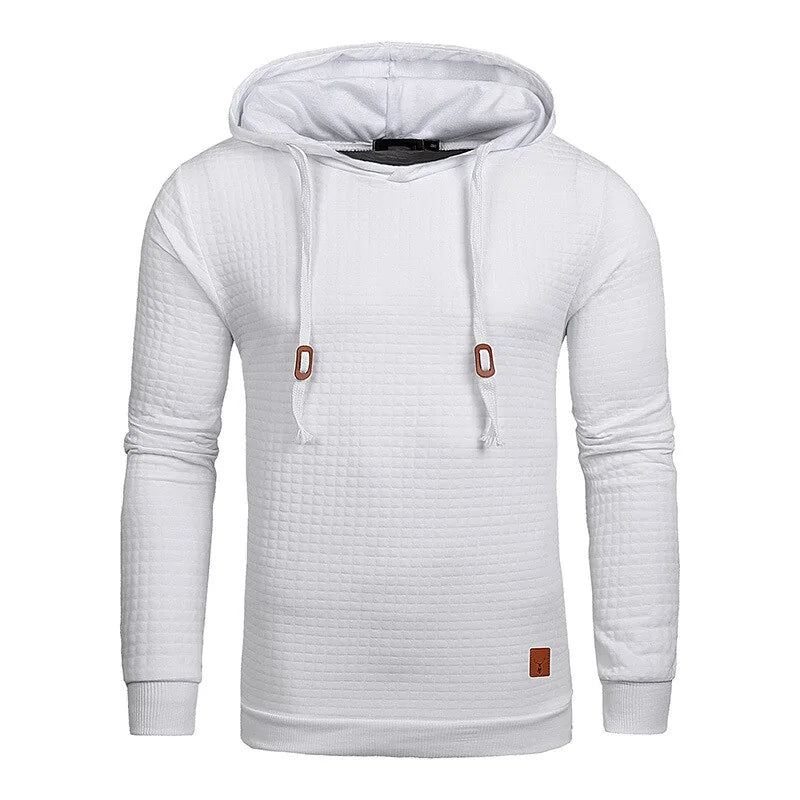 White textured pullover hoodie.
