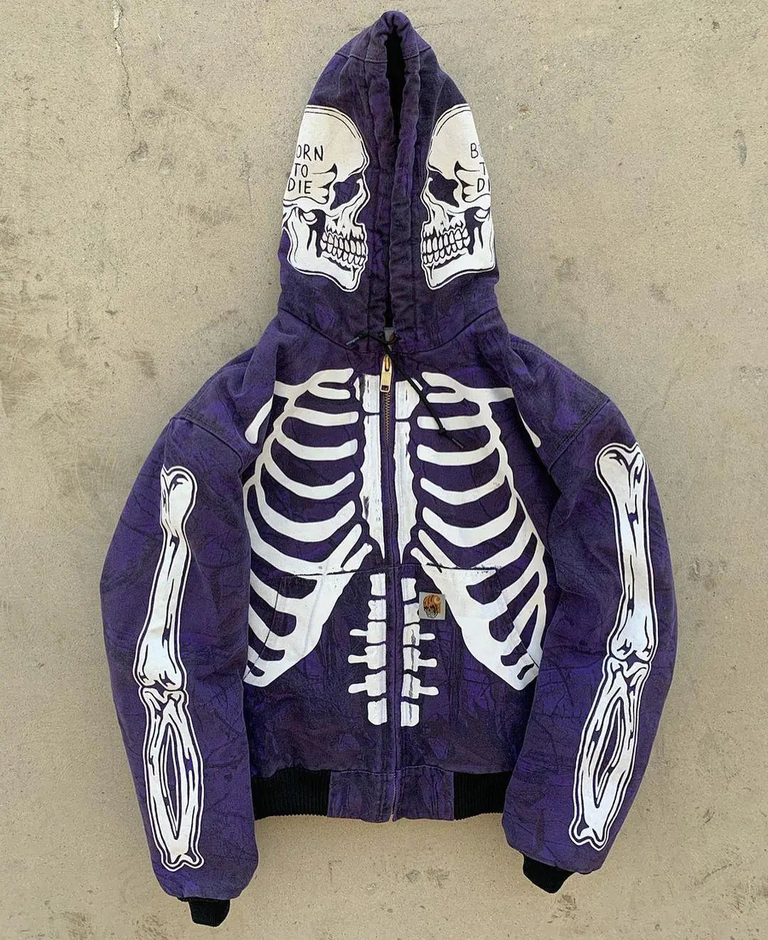 Skeleton Graphic Zip Hoodie with Face Cover for Men