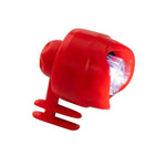 Red silicone bicycle light with a compact clip-on strap design and a clear front LED lens.