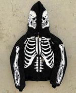 Men's Full Face Zip Skeleton Hoodie Cardigan