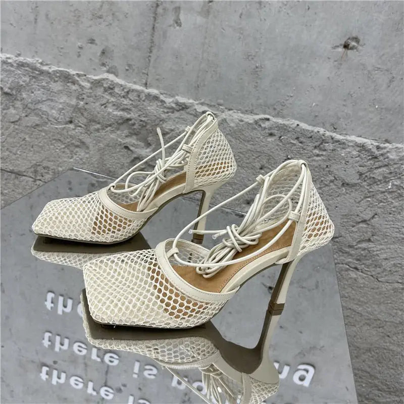 Women's Netted Tie Up Heels